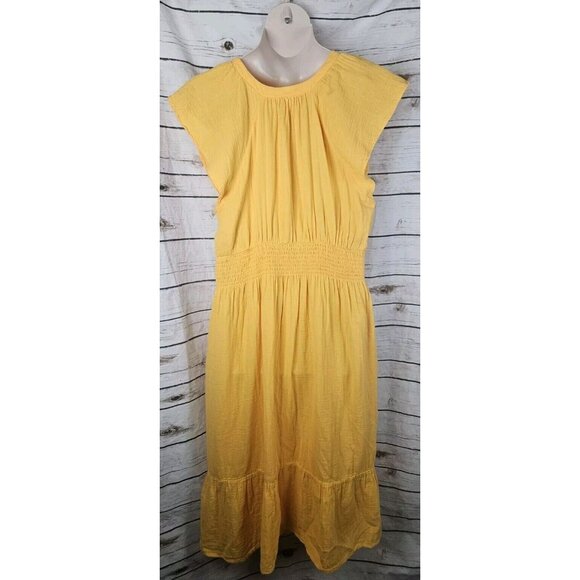 Old Navy Yellow Orange Gauze Dress XXL Petite Ruffled Maxi Flutter Slv Cotton - Picture 3 of 10